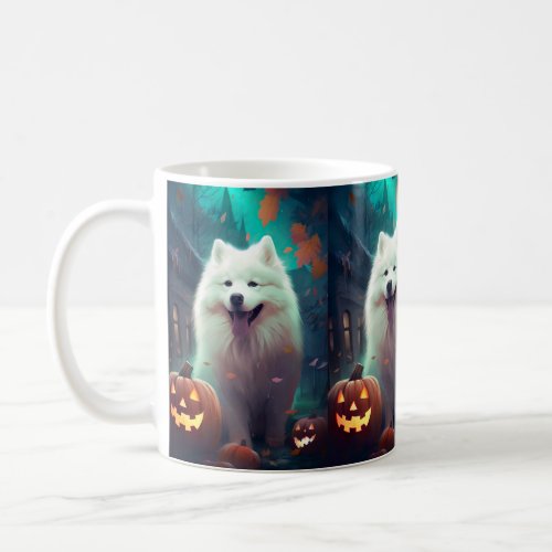 Halloween Samoyed With Pumpkins Scary Coffee Mug