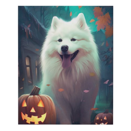 Halloween Samoyed With Pumpkins Scary Faux Canvas Print