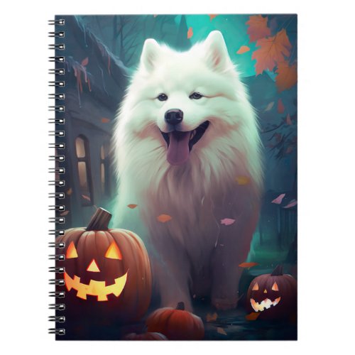 Halloween Samoyed With Pumpkins Scary Notebook