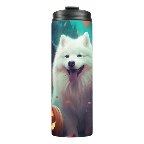 Halloween Samoyed With Pumpkins Scary Thermal Tumbler