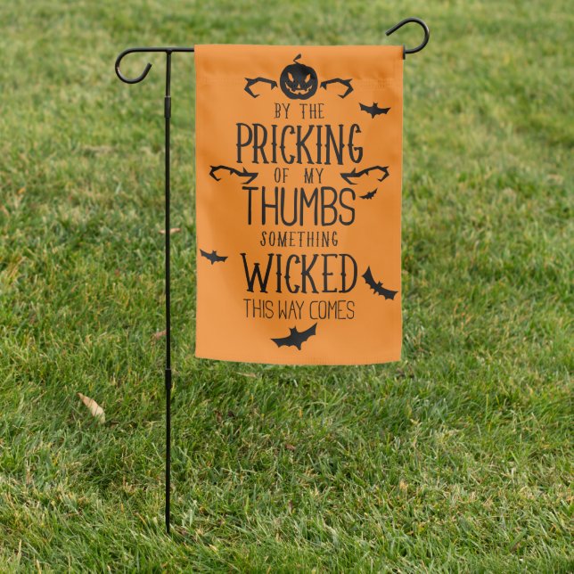 Halloween Saying Typography Orange & Black Garden Flag (In SItu)