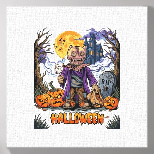 Halloween Scarecrow Candy Sack Pumpkins Haunted Ho Canvas Photo Tile