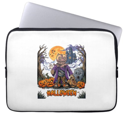 Halloween Scarecrow Candy Sack Pumpkins Haunted Ho Laptop Sleeve