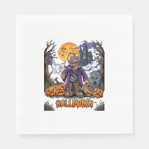 Halloween Scarecrow Candy Sack Pumpkins Haunted Ho Napkins