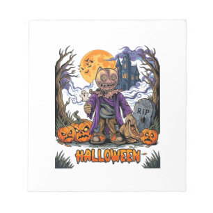 Halloween Scarecrow Candy Sack Pumpkins Haunted Ho Notepad