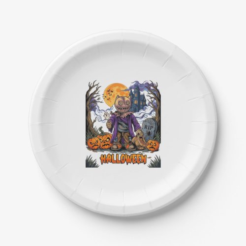 Halloween Scarecrow Candy Sack Pumpkins Haunted Ho Paper Plates