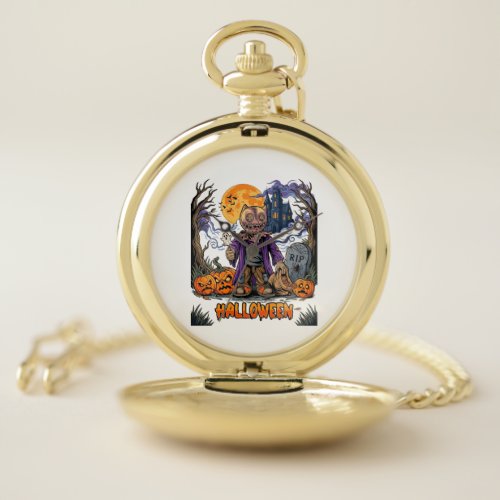Halloween Scarecrow Candy Sack Pumpkins Haunted Ho Pocket Watch