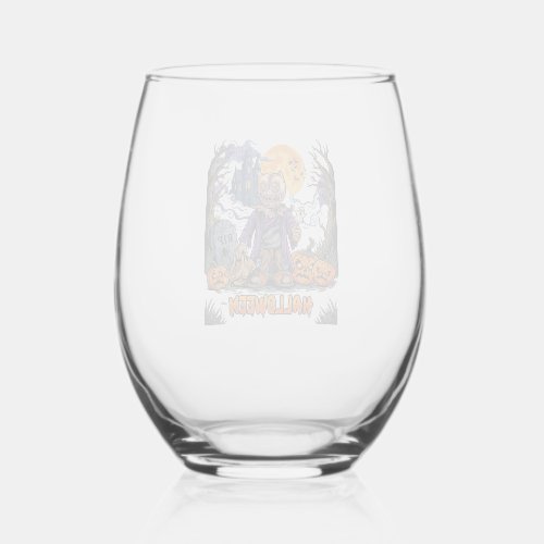 Halloween Scarecrow Candy Sack Pumpkins Haunted Ho Stemless Wine Glass