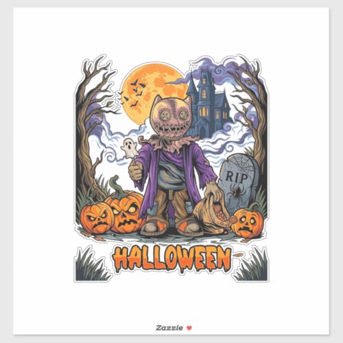 Halloween Scarecrow Candy Sack Pumpkins Haunted Ho Sticker