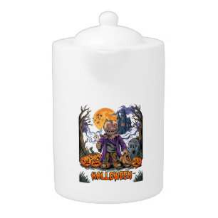 Halloween Scarecrow Candy Sack Pumpkins Haunted Ho Teapot