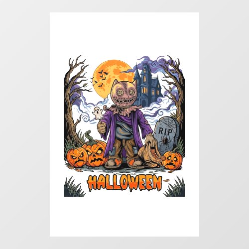 Halloween Scarecrow Candy Sack Pumpkins Haunted Ho Window Cling