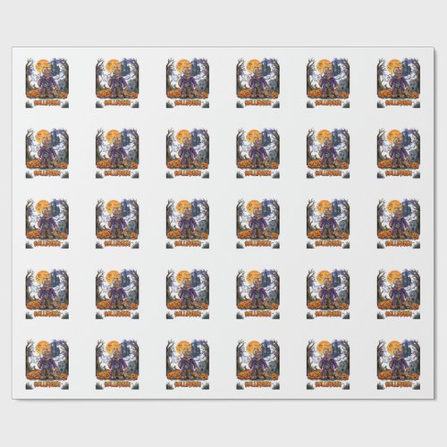 Halloween Scarecrow Candy Sack Pumpkins Haunted Ho Wrapping Paper