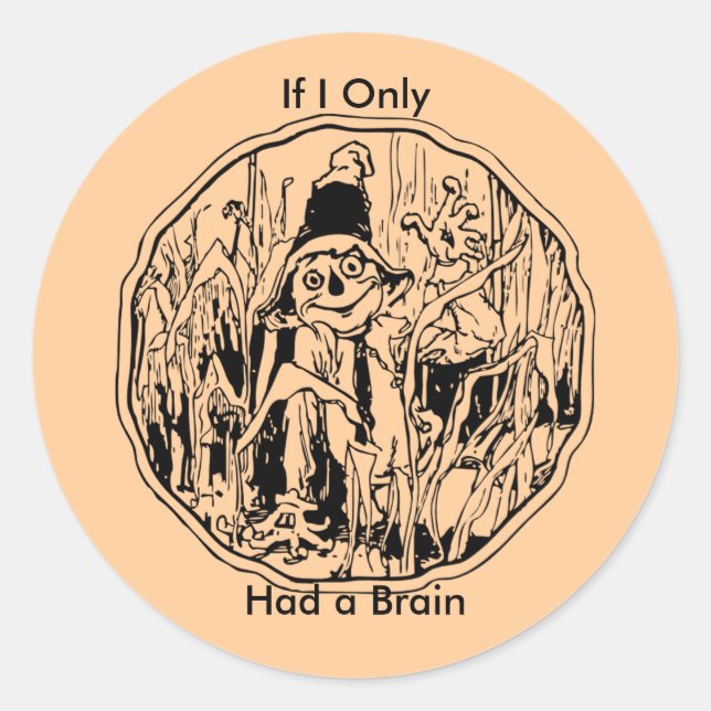 Halloween Scarecrow Cornfield Funny No Brain Classic Round Sticker (Front)