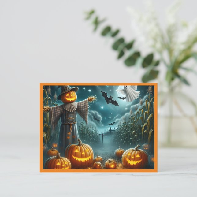 Halloween Scarecrow Holiday Postcard (Standing Front)