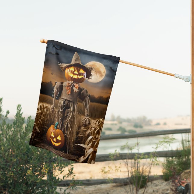 Halloween Scarecrow House Flag (Insitu (Back))