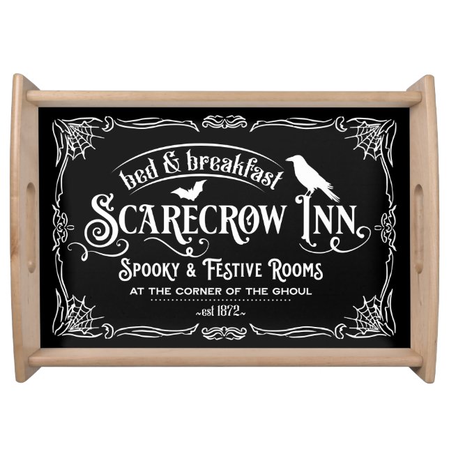 Halloween Scarecrow Inn Bed and Breakfast Raven Serving Tray (Front)