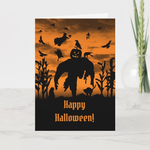 Halloween Scarecrow Jack O Lantern Witch Ravens Card