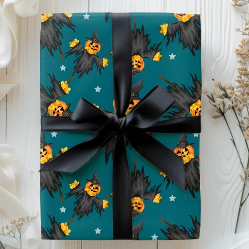 Halloween Scarecrow Pumpkins Vintage Pattern Wrapping Paper