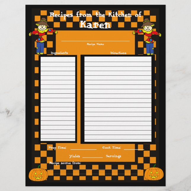 Halloween Scarecrow Recipe Page (Front)