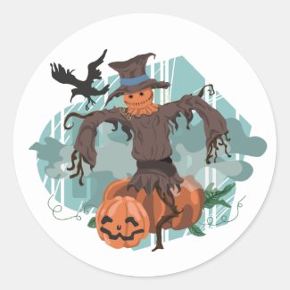 Halloween Scarecrow Scene Classic Round Sticker