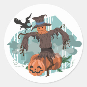 Halloween Scarecrow Scene Classic Round Sticker