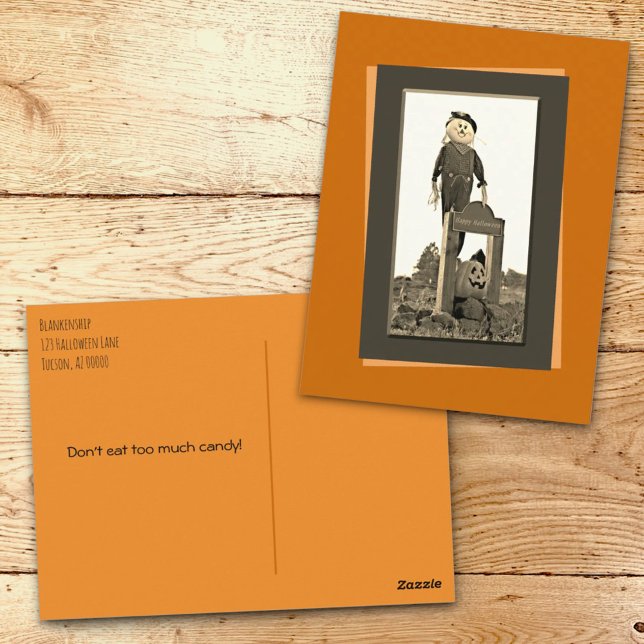Halloween Scarecrow Sepia Template Photograph  Pos Postcard (Front and back template Halloween postcard)
