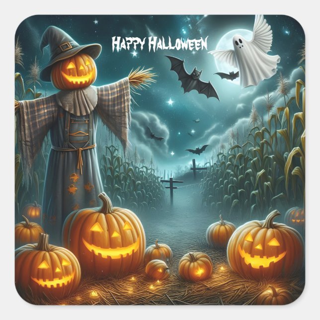 Halloween Scarecrow Square Sticker (Front)
