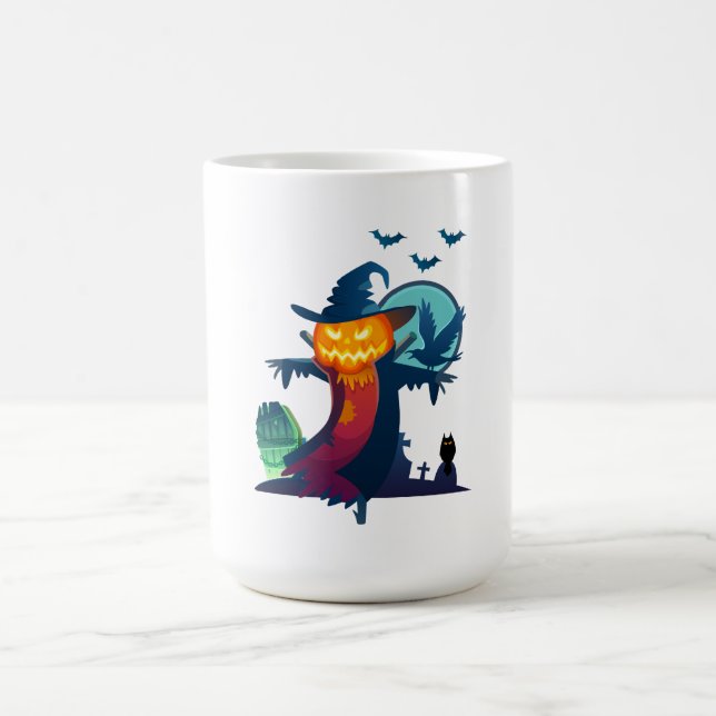 Halloween Scarecrow With Bats Crow And Owl Coffee Mug (Center)