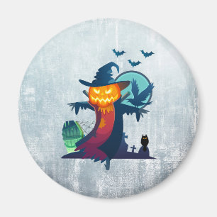 Halloween Scarecrow With Bats Crow And Owl Magnet