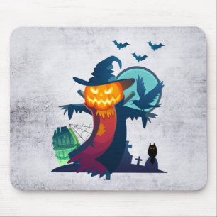 Halloween Scarecrow With Bats Crow And Owl Mouse Pad