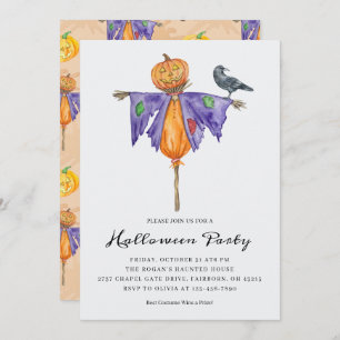 Halloween Scarecrow with Pumpkin Party Invitation