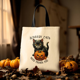 Halloween Scaredy Cat Vintage Black Kitten Treat Tote Bag