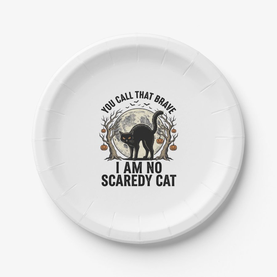 Halloween Scaredy Cat Vintage Engraving Shirt Desi Paper Plates