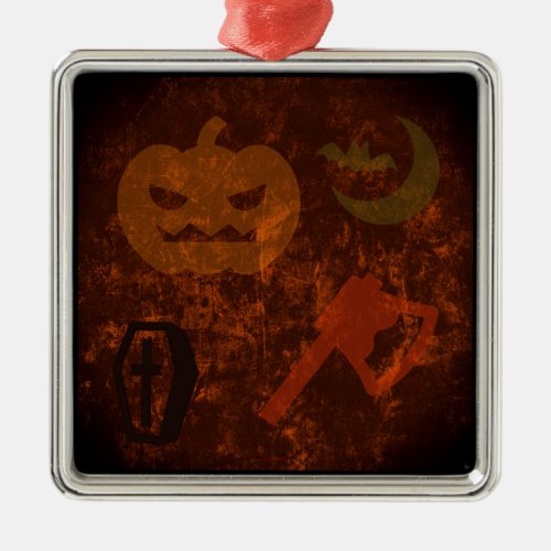 Halloween Scares on Eerie Background Metal Ornament