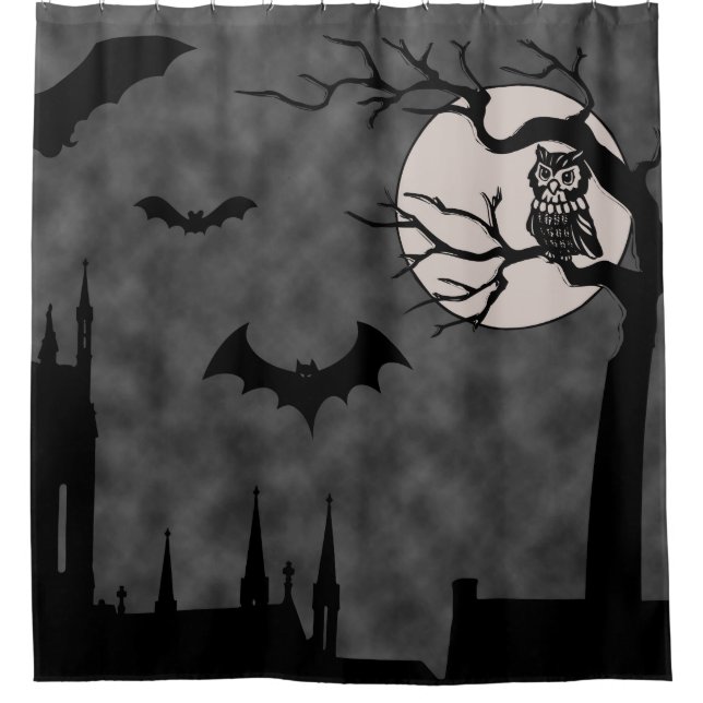 Halloween Scary Bats Shower Curtain - Black Gray (Front)