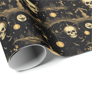 💀Halloween - scary 😱 black and yellow Wrapping Paper