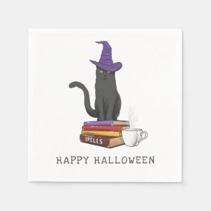 Halloween Scary Black Cat and Spells Custom Napkins