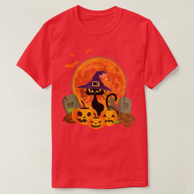 Halloween Scary Black Cat Funny Halloween Costume  T-Shirt (Design Front)