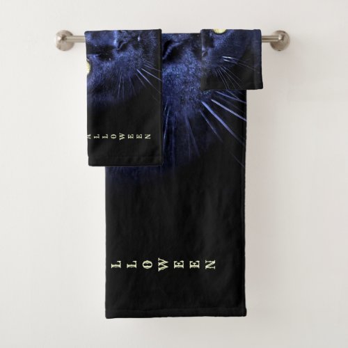 Halloween Scary Black Cat Horror Dark Night Bath Towel Set