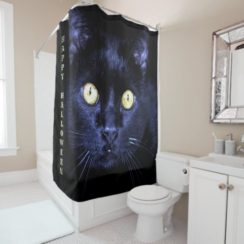 Halloween Scary Black Cat Horror Dark Night Shower Curtain