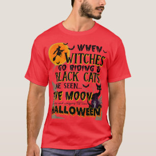 Halloween Scary Black Cat Jackolantern Witches Bat T-Shirt