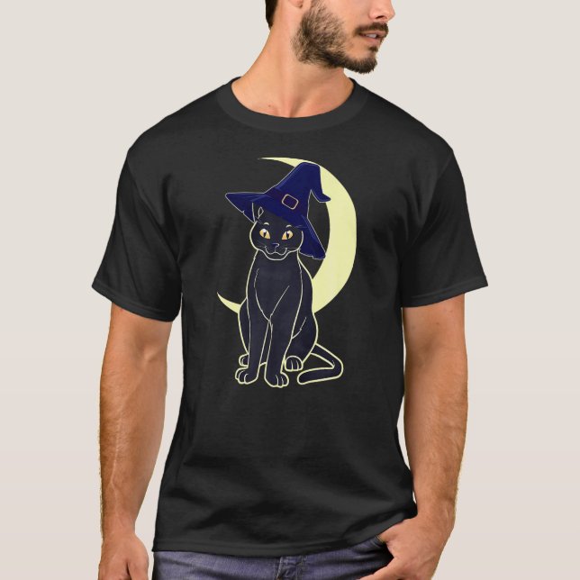Halloween Scary Black Cat Witch Hat Cute Kitten Mo T-Shirt (Front)