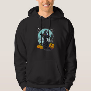 Halloween Scary Black Cat With Witch Hat Hoodie
