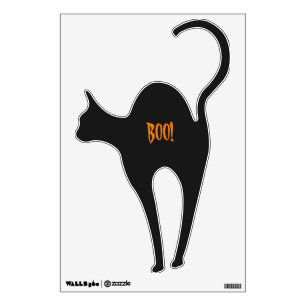 Halloween scary black, orange Boo! cat Wall Decal