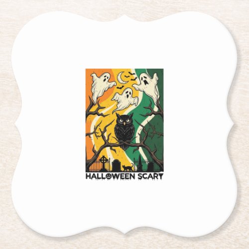 Halloween Scary Black Owl Ghosts Graveyard_1 Paper Coaster