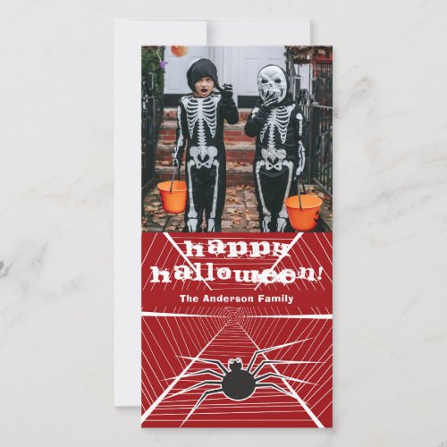 Halloween Scary Black Spider And Web Kids Photo Holiday Card