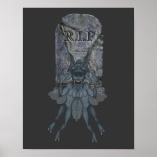 Halloween Scary Blue Goblin Creature Tombstone Poster