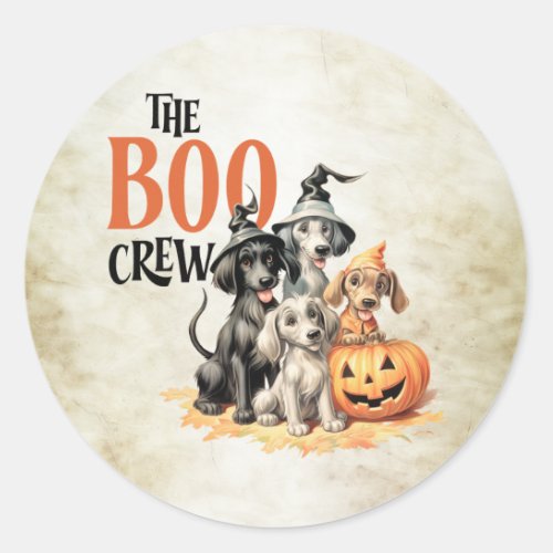 Halloween Scary Boo Dogs Crew Orange Pumpkin Classic Round Sticker