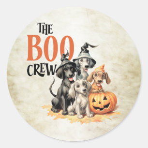 Halloween Scary Boo Dogs Crew Orange Pumpkin Classic Round Sticker