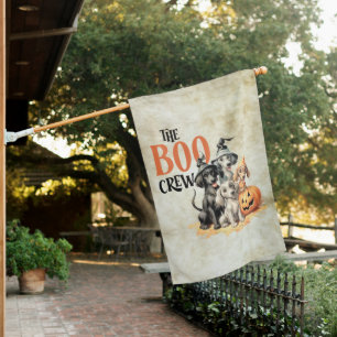 Halloween Scary Boo Dogs Crew Orange Pumpkin House Flag